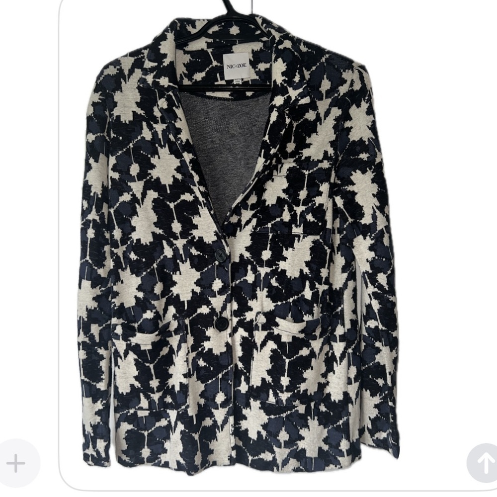 Nic+Zoe Knit Blazer Cardigan Long Sleeve Partial Closure - Blue Cream Size PP - Picture 4 of 15